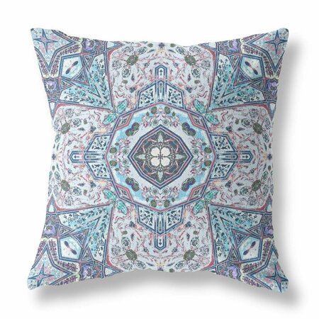 PALACEDESIGNS 18 in. Floral Boho Indoor Outdoor Zippered Throw Pillow Light Blue & Gray PA3680290